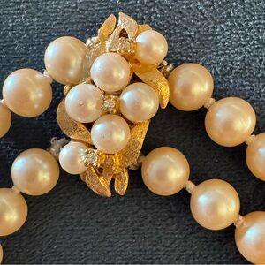 Vintage Gold-Tone and Champagne Pearl Double-Strand Necklace